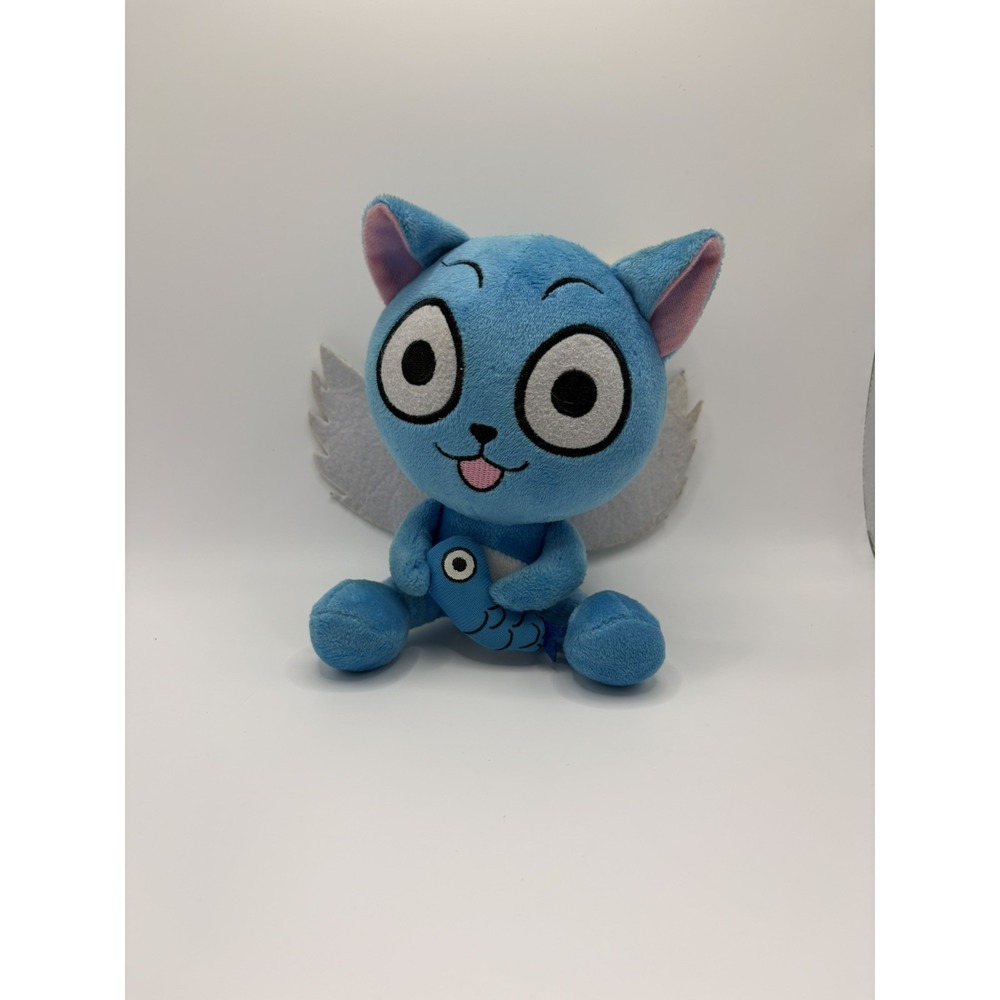 Fairy Tail Official Happy Cat Exceed Plush Blue Holding Fish Toy Anime
